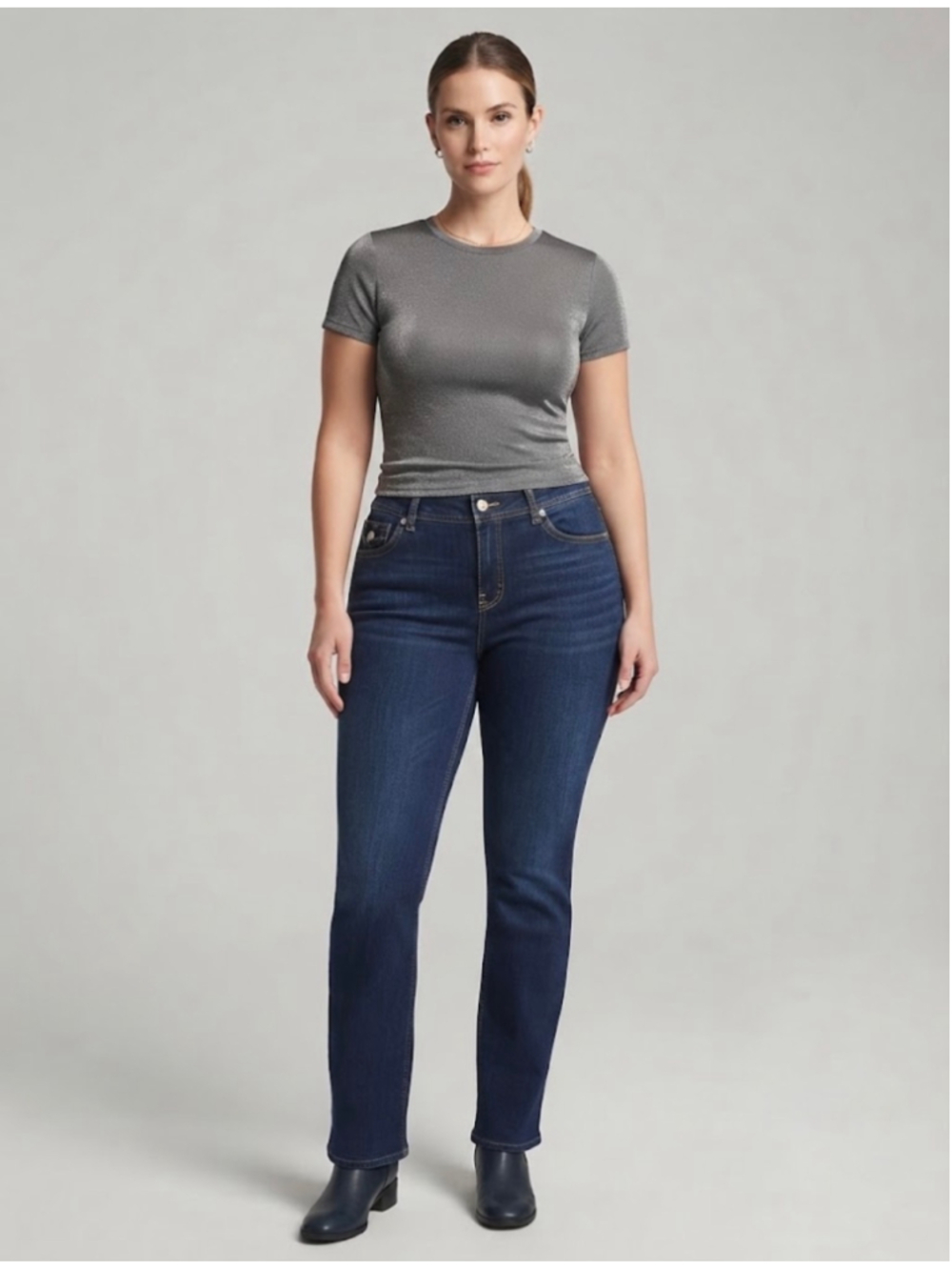 INC International Concepts Boot Cut Jeans, Blue, Gold Stitching